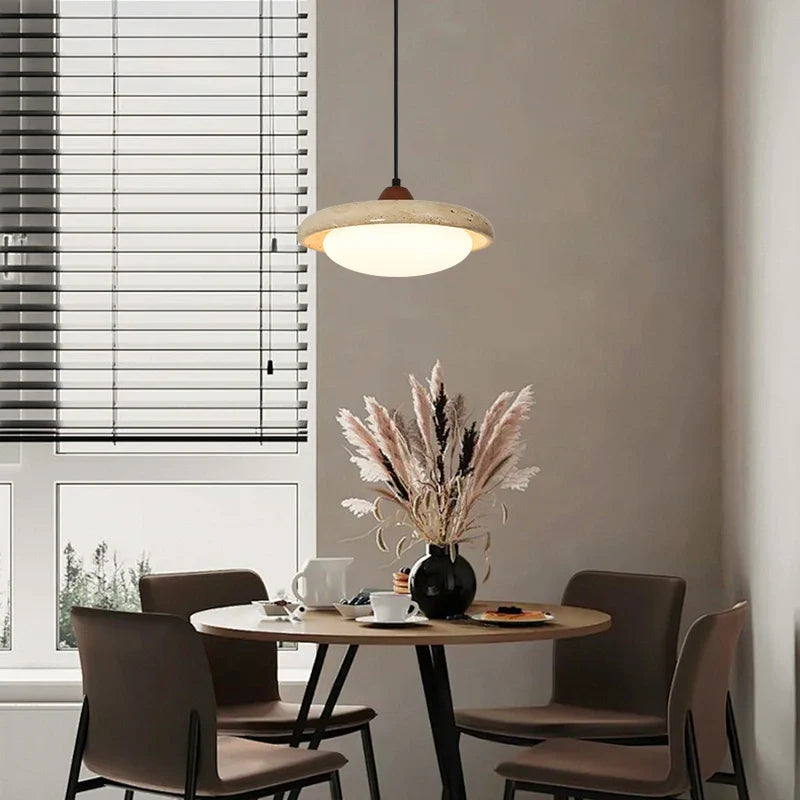 Afralia™ Yellow Travertine LED Pendant Light: Modern Nordic Hang Lamp with White Glass