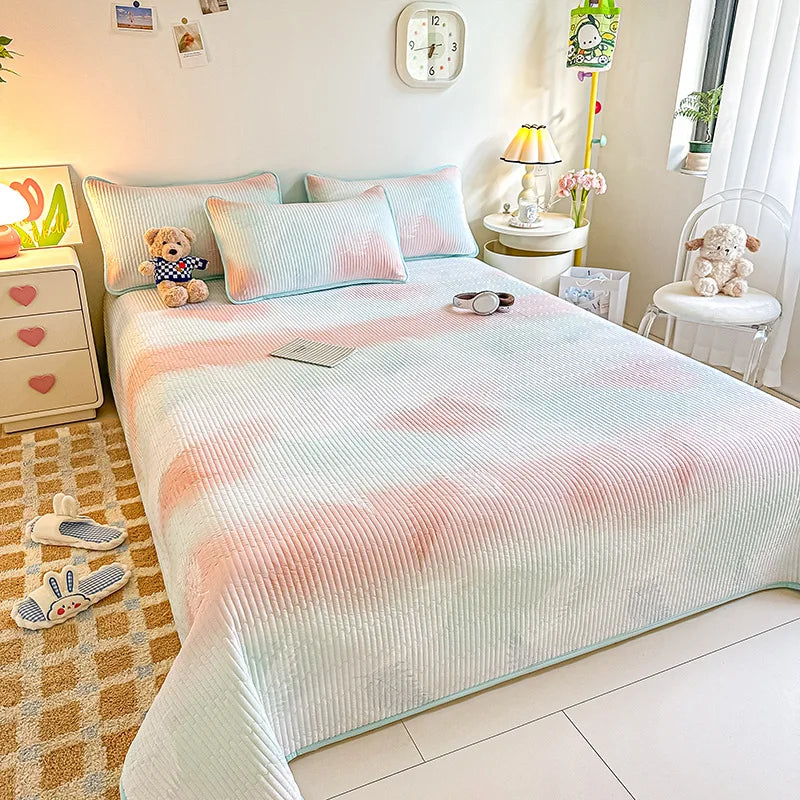 Afralia™ Dreamy Gradient Single Bedspread: Anti-Slip, Thick Quilted Mattress with Four Season Versatility