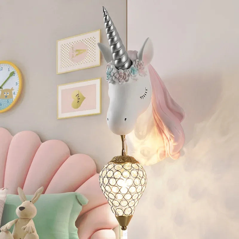 Afralia™ Unicorn Crystal LED Wall Lamp: Modern Nordic Style for Children's Room Decor.