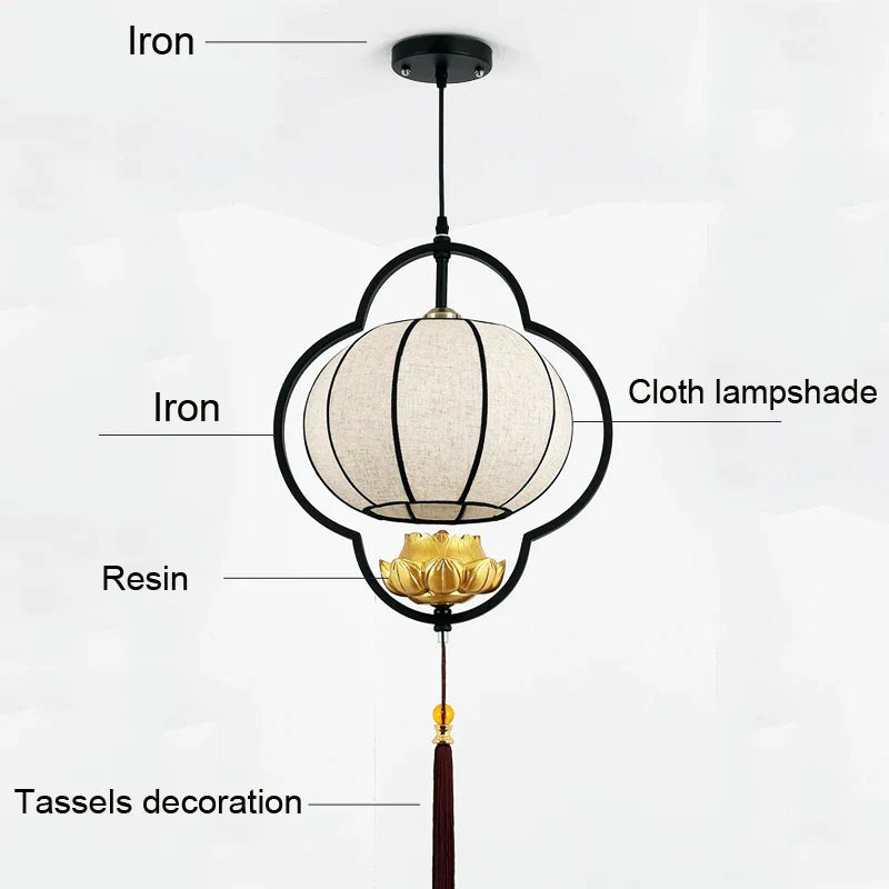 Afralia™ Chinese Teahouse Lantern Chandelier Creative Cloth Lamps for Dining Room Bedroom Hotel