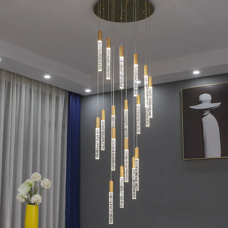 Afralia™ Cylindrical Stair Chandelier: Modern Attic Living Room Lighting