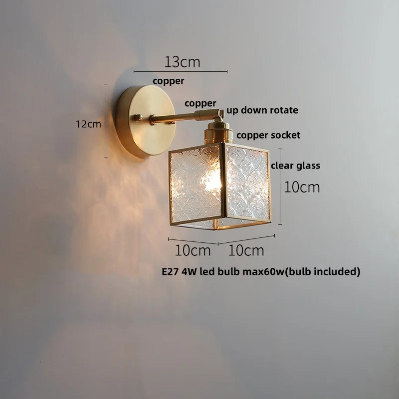 Afralia™ Japanese Style LED Wall Light Clear Glass Pull Chain Switch Bedside Lamp