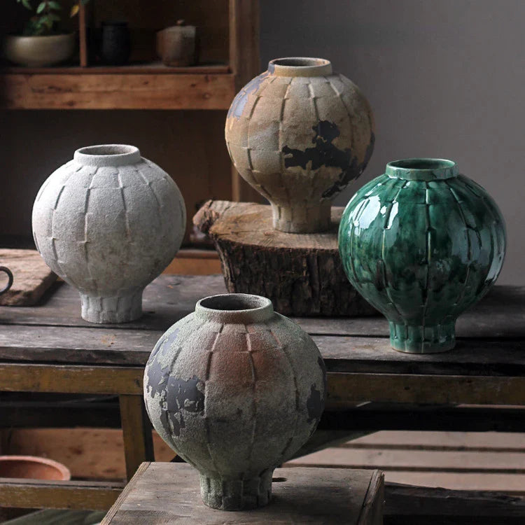 Afralia™ Green Ceramic Spherical Vase Geometric Lattice Design Home Decor Accessory