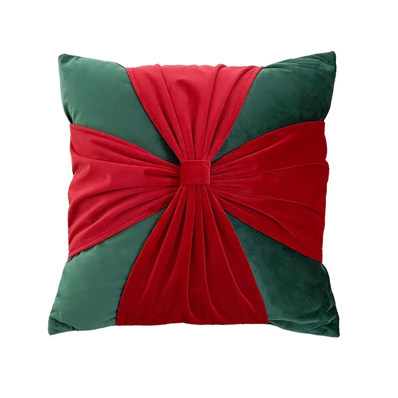 Afralia™ Christmas Bow Patchwork Velvet Pillow Cover Set for Festive Home Decor