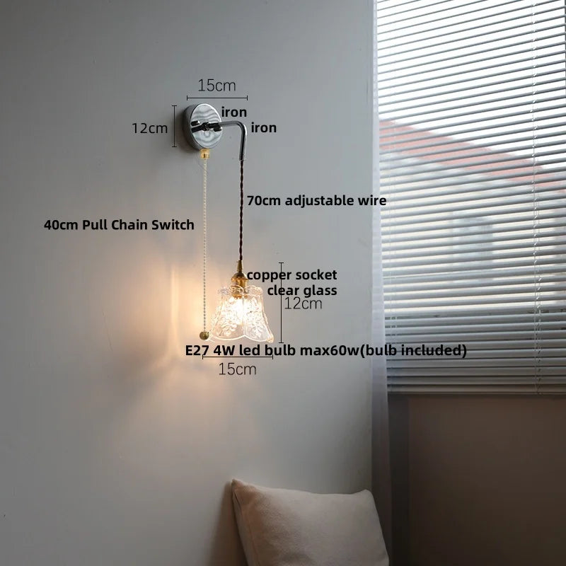 Afralia™ White Glass LED Wall Lights with Pull Chain Switch for Modern Decor