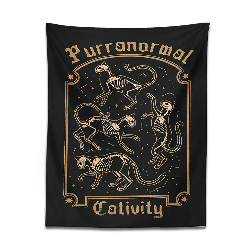 Afralia™ Mysterious Cat Skull Tarot Baphomet Occult Witch Cat Tapestry Wall Hanging