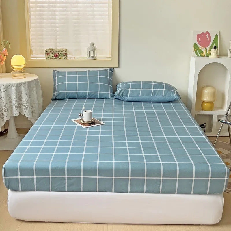 Afralia™ Queen Double Stripe Grid Fitted Sheet - Skin-Friendly Cozy Bed Cover
