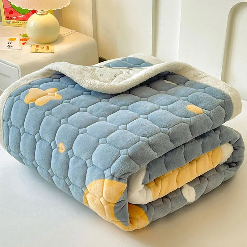 Afralia™ Milk Velvet Printed Mattress Topper: Thick Warm Cartoon Cushion for All Seasons