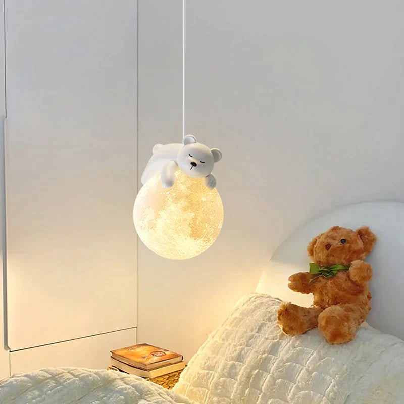 Afralia™ Moon Rabbit Pendant Lamp for Children's Room Bedside, 3D Printing, White Lampshade