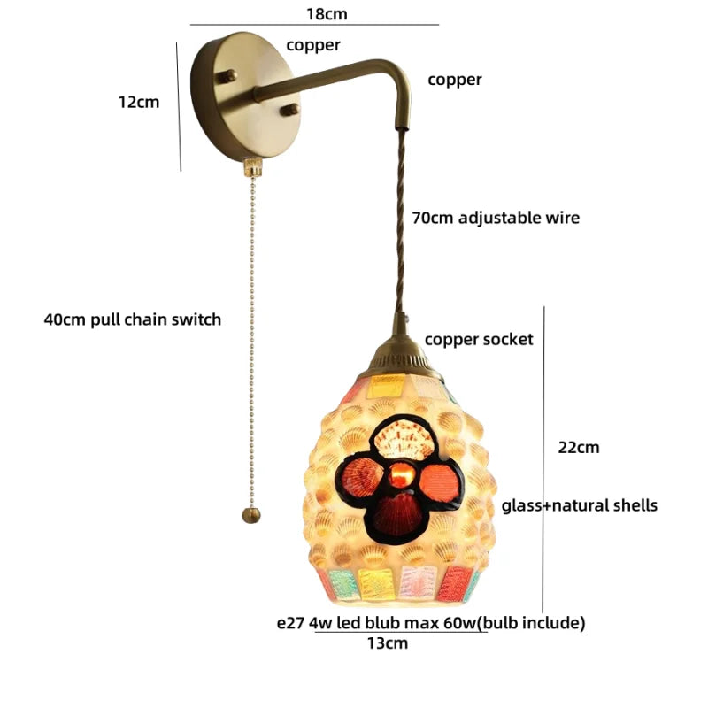 Afralia™ Amber Glass LED Wall Sconce with Pull Chain Switch for Bedroom and Bathroom