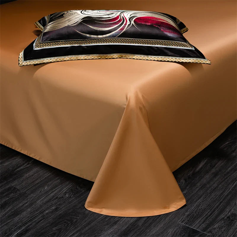 Afralia™ Embroidered Brocade Egyptian Cotton Duvet Cover Set, Black Gold