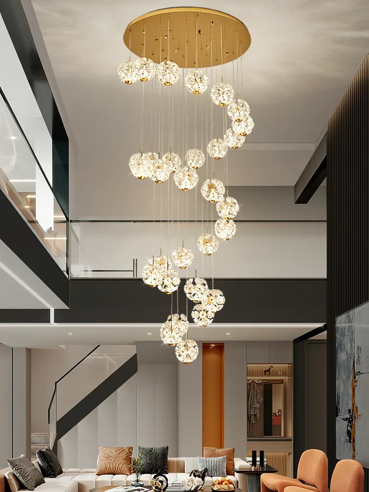 Afralia™ Luxury Modern Crystal Chandelier for Living Room, Villa, Duplex - Golden Staircase Floor Lamp