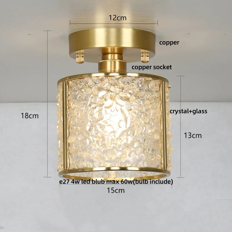Afralia™ Copper Canopy LED Ceiling Light Glass Crystal Nordic Modern Decor for Home