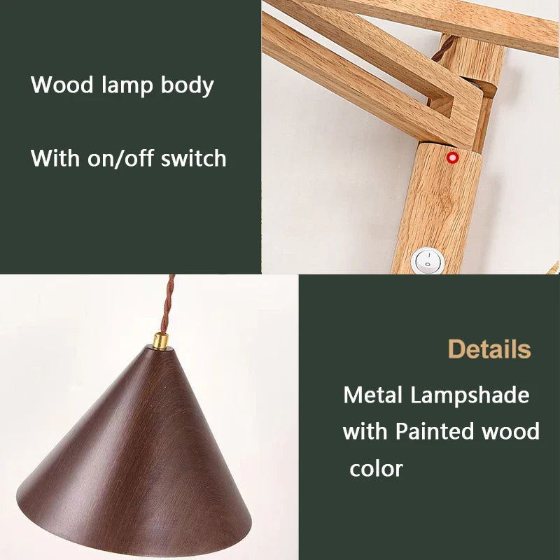 Afralia™ Retro Wood+Metal LED Pendant Wall Lamp for Living Room Bedroom Indoor Lighting