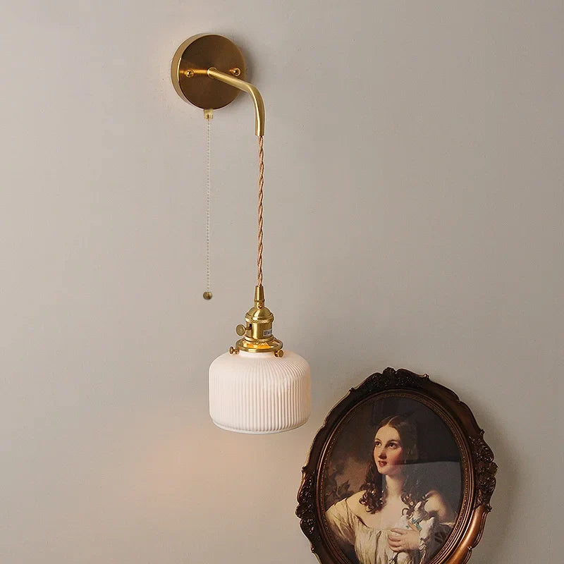 Afralia™ Copper Ceramic LED Wall Light Fixture Pull Chain Switch Modern Wall Lamp