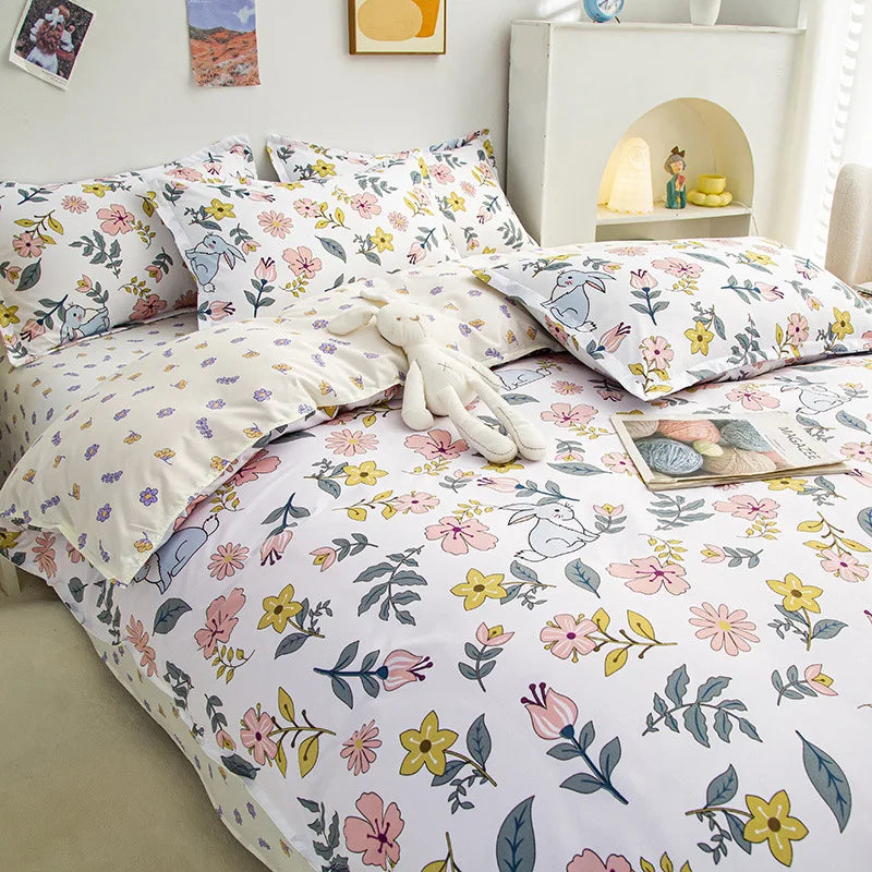 Afralia™ Cartoon Printed Bedding Set: Bed Sheet, Duvet Cover, Pillowcases