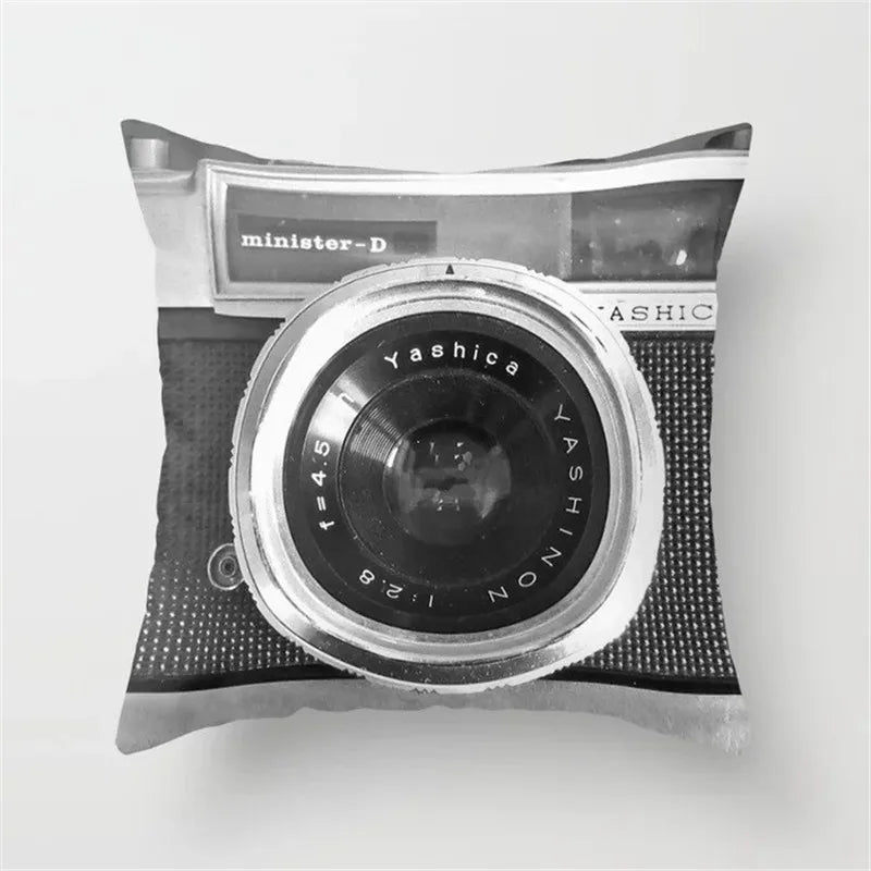 Afralia™ Black Camera Print Retro Cushion Cover for Home Sofa Chair