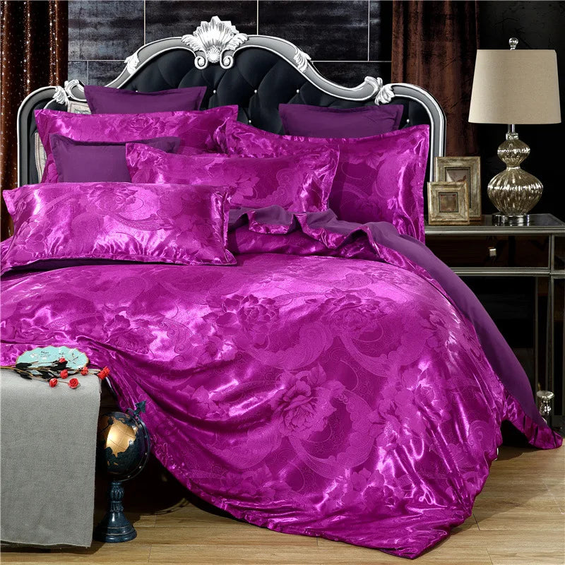 Afralia™ Satin Jacquard Summer Bedding Set - Solid Color Double Bed Duvet Kit