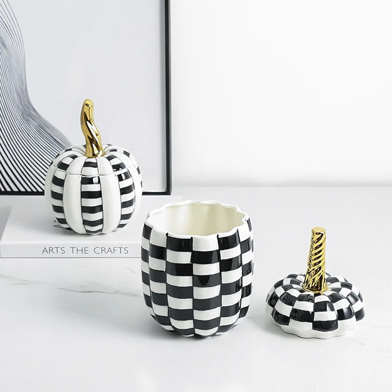 Afralia™ Geometric Pumpkin Ceramic Jar - Decorative Storage Container for Home Decor