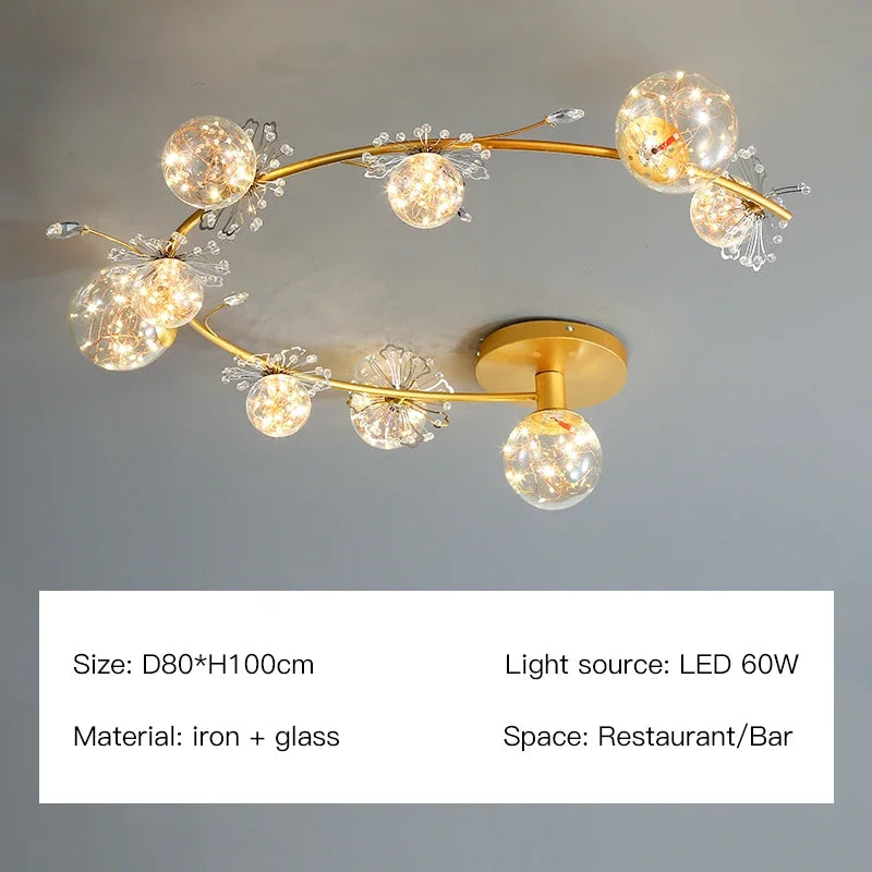 Afralia™ Modern Gold Crystal Glass Ball Star LED Chandelier for Home Décor