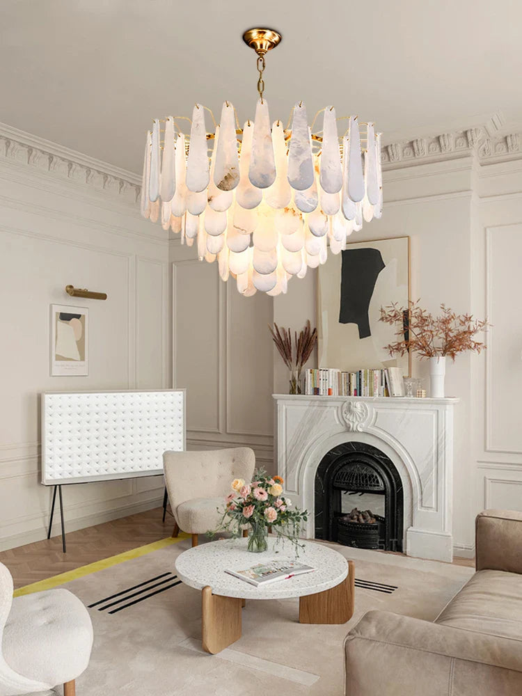 Afralia™ Marble Water Drop LED Chandelier: Trendy Alabaster Lustre Suspension Lighting for Living Room