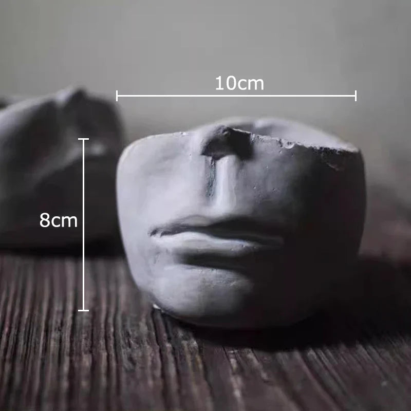 Afralia™ Retro Human Face Cement Ashtray for Home & Office Smoking Accessories