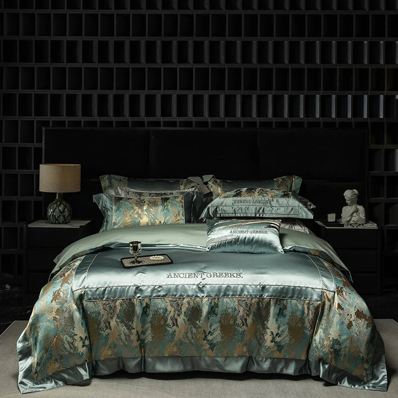 Afralia™ Luxe Brocade Jacquard Bedding Set with Egyptian Cotton & Embroidery