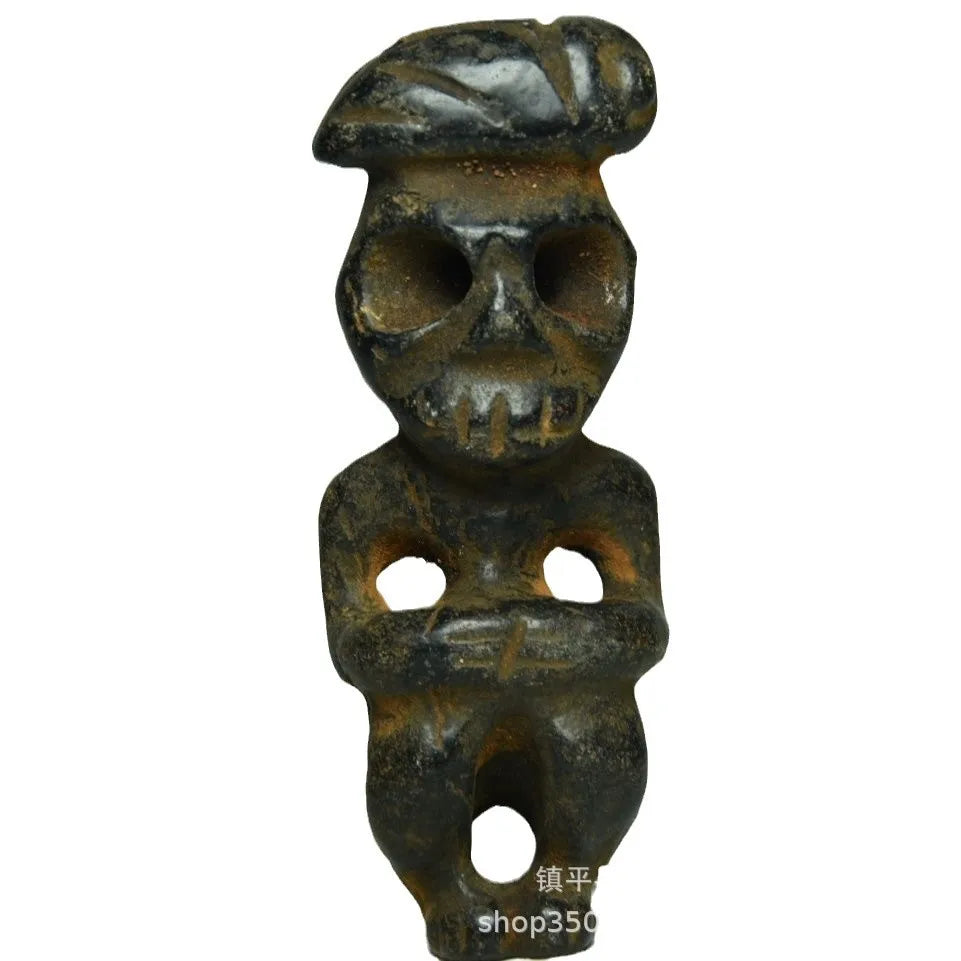 Afralia™ Black Iron Meteorite Sun God Statue - Hongshan Culture Archaize Sculpture