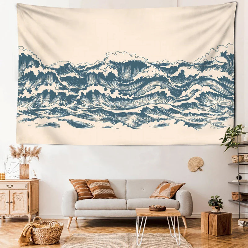 Afralia™ Minimalist Cartoon Wave Tapestry Wall Hanging for Bedroom Living Room