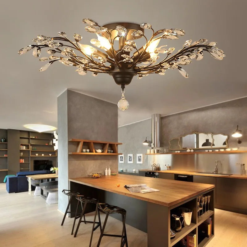 Afralia™ Vintage Industrial Crystal Chandelier for Living Room Dining Bedroom