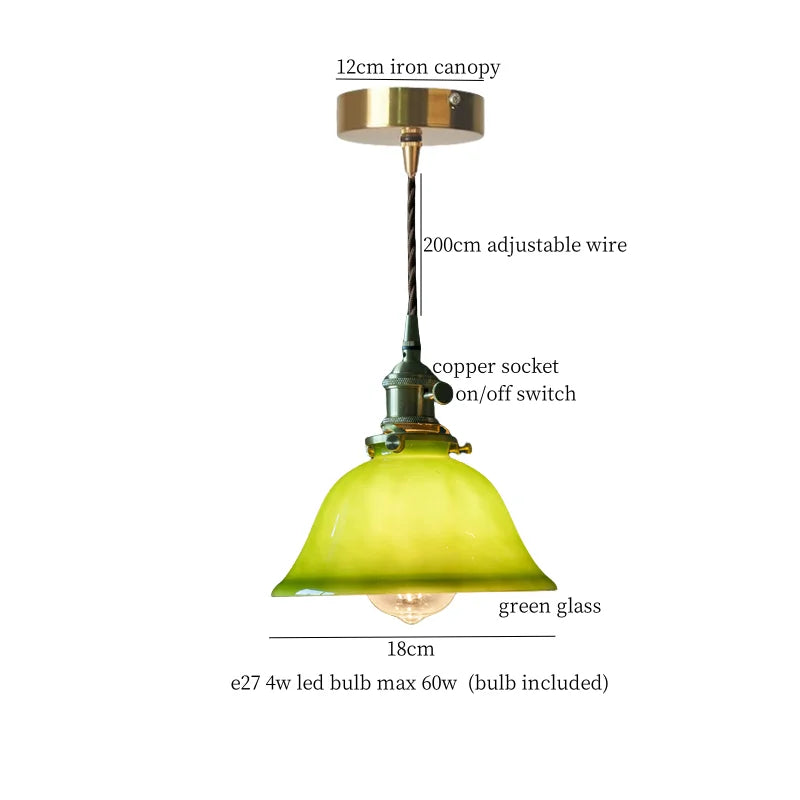 Afralia™ Green Glass LED Pendant Light for Home Decor and Cafe Lighting