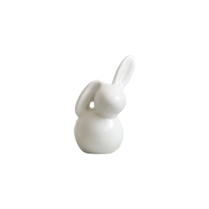 Afralia™ Ceramic Bunny White Rabbit Figurine Home Decoration Statue Ornament Landscape