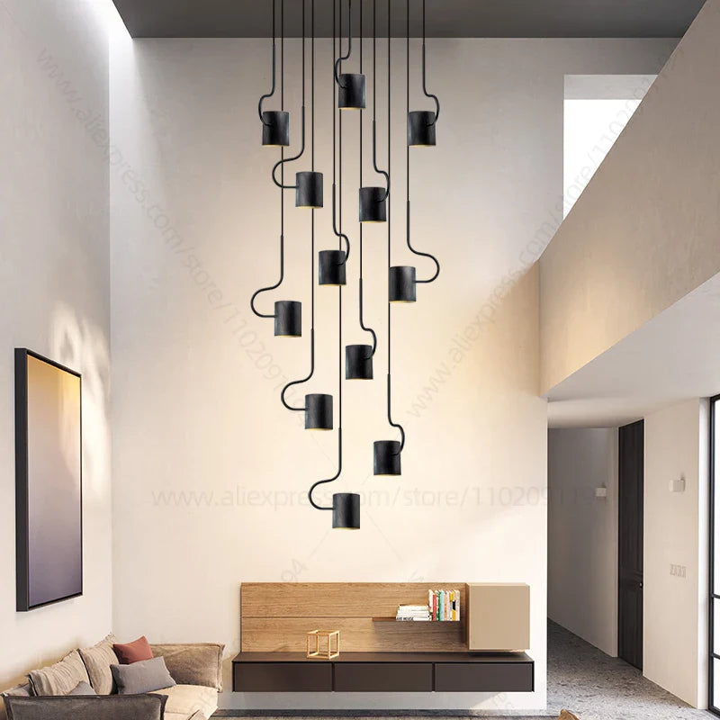 Afralia™ LED Staircase Chandelier: Adjustable Modern Living Room Lighting for Villa Decoration