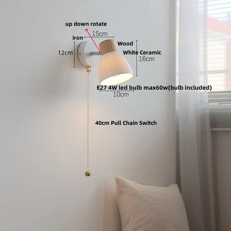 Afralia™ Ceramic Wood Wall Light Fixture, Modern Nordic LED Sconce Bedside Lamp