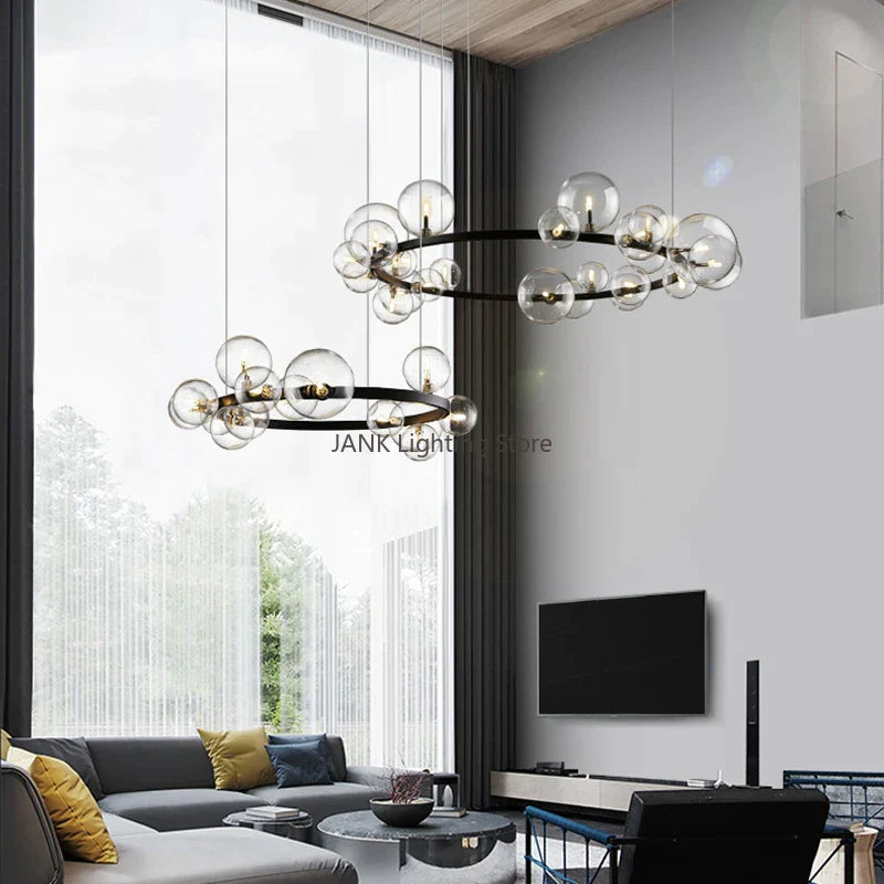 Afralia™ Glass Bubble LED Pendant Chandelier for Modern Living Room Decor