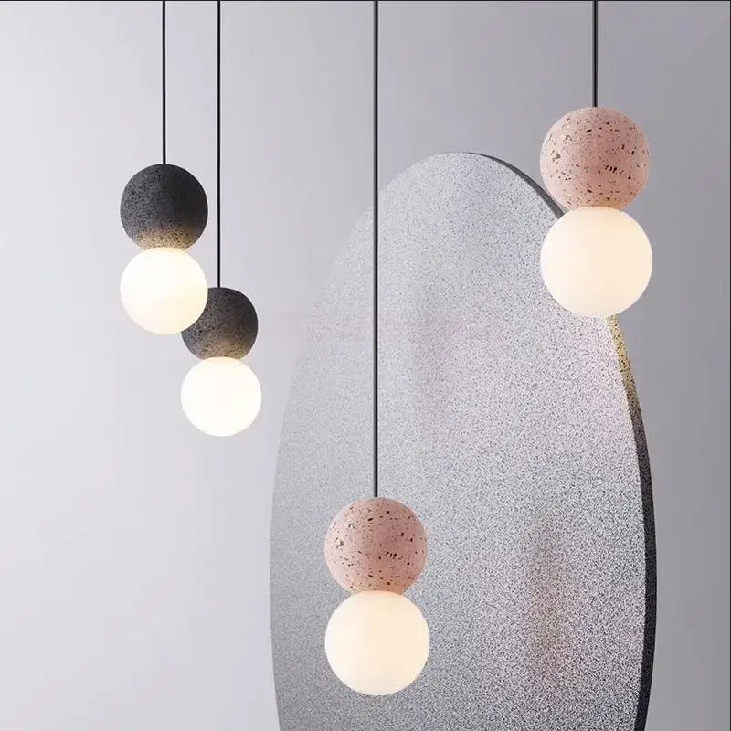 Afralia™ Nordic Industrial Cement Pendant Lights Glass Ball Luminaires for Dining Room