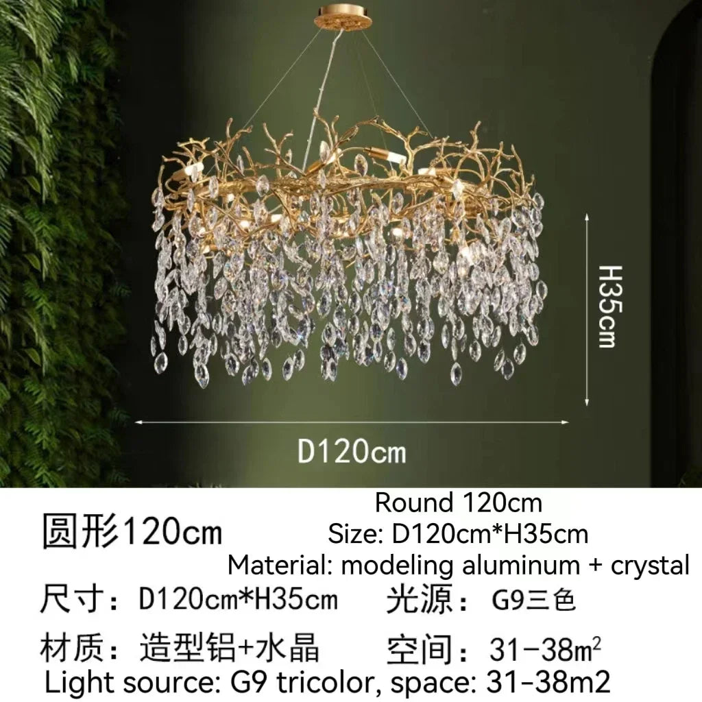 Afralia™ Golden Crystal Tree Ceiling Chandelier, Luxury Aluminum Art Fixture