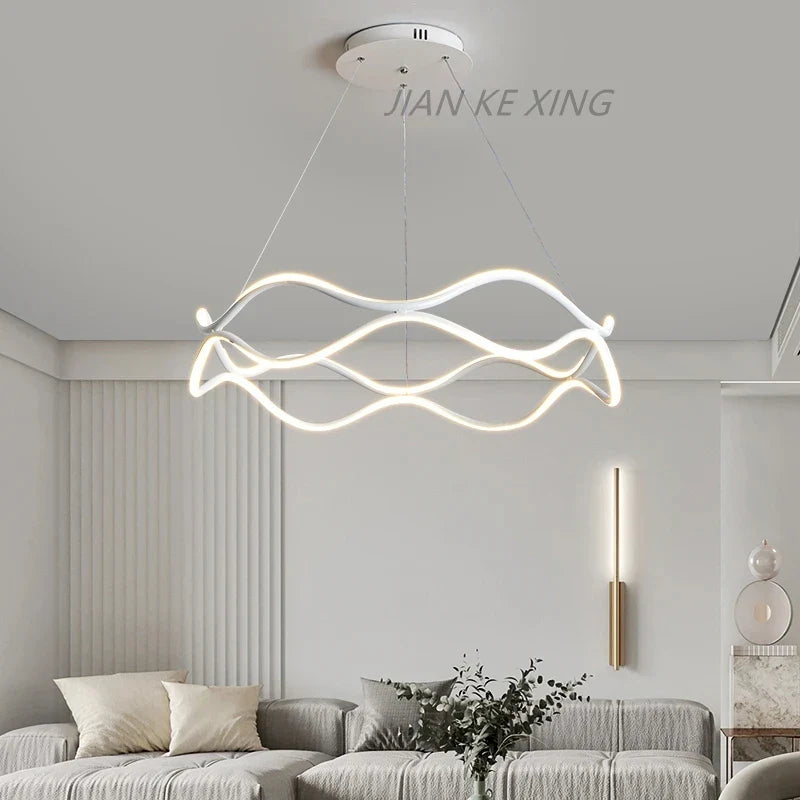 Afralia™ Wavy Shape LED Aluminum Suspension Lamp for Kitchen Dining Living Room