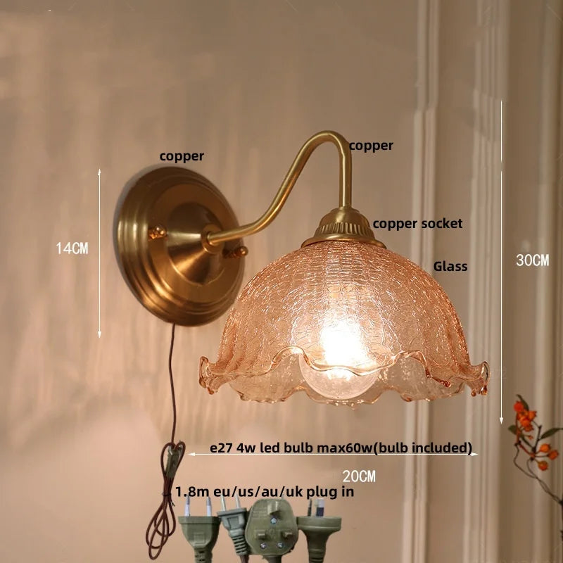 Afralia™ Vintage Blue Flower Glass Wall Sconce LED Lamp Fixture for Dining Study Room
