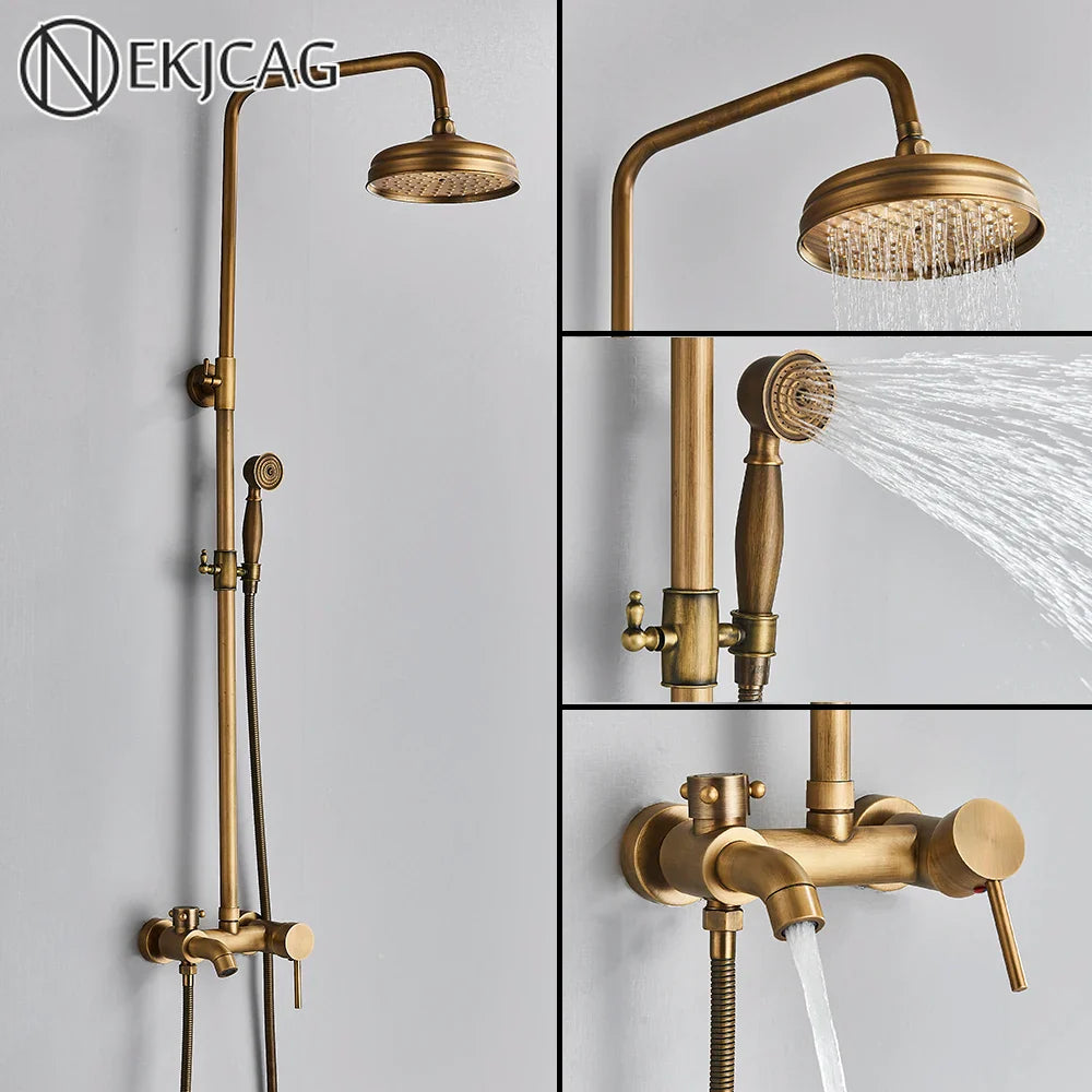 Afralia™ Brass Handheld Rainfall Shower Wall-mounted Hot Cold Water Mixer System