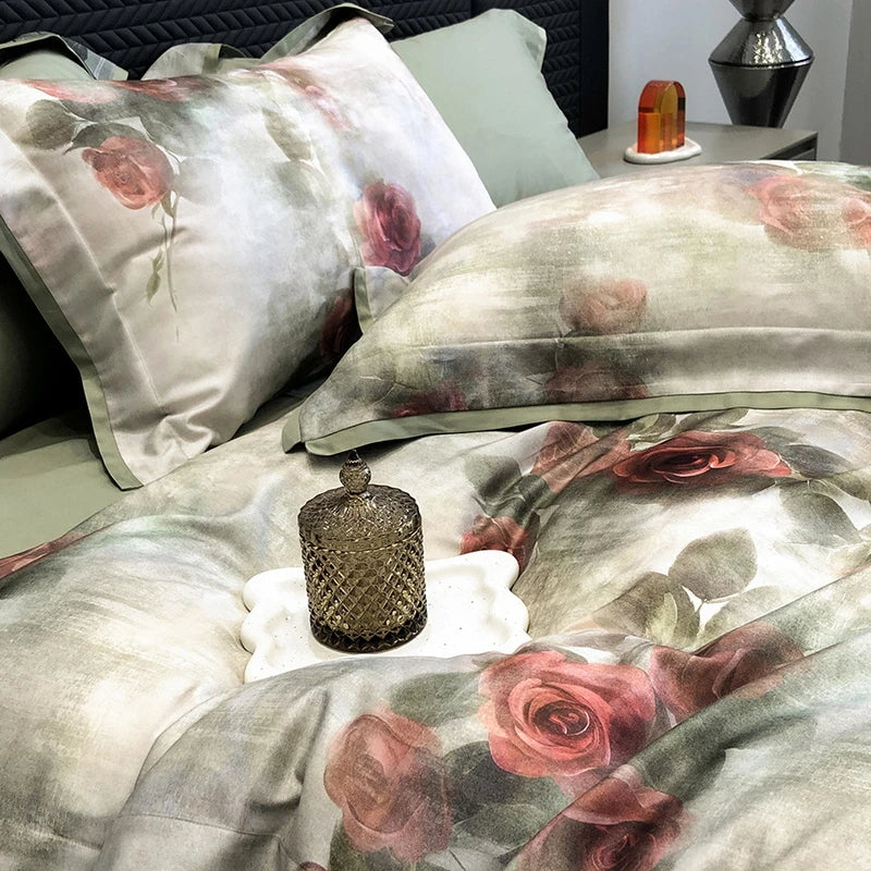 Afralia™ Vintage Rose Print Bedding Set: Duvet, Bed Sheet, Pillowcases