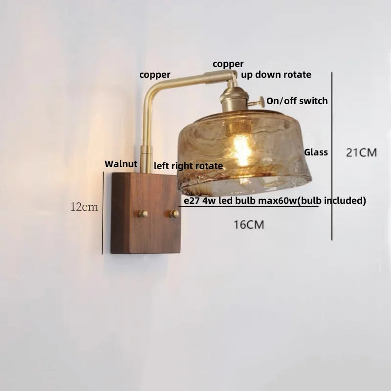 Afralia™ Walnut Wood LED Wall Lamp Sconce with Pull Chain Switch Rotation Mirror Light