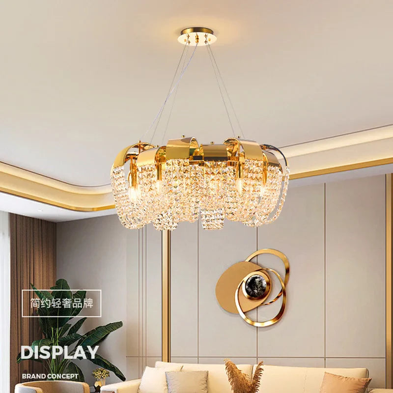 Afralia™ Gold Crystal LED Chandelier Ceiling Light Fixture Luxe Home Decor Pendant