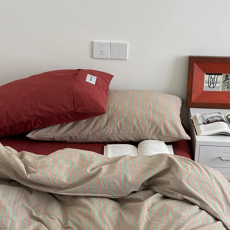 Afralia™ Nordic Striped Cotton Bedding Sets for Comfortable Seasons