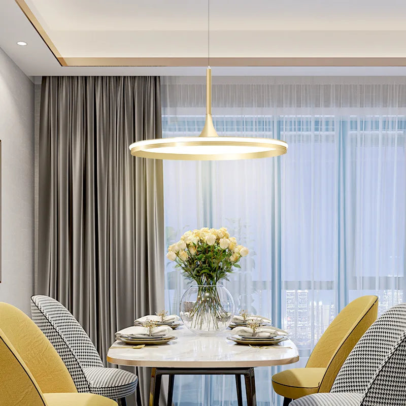 Afralia™ Modern Dimmable Round Pendant Lights - Gold Black Chandelier for Home Decor