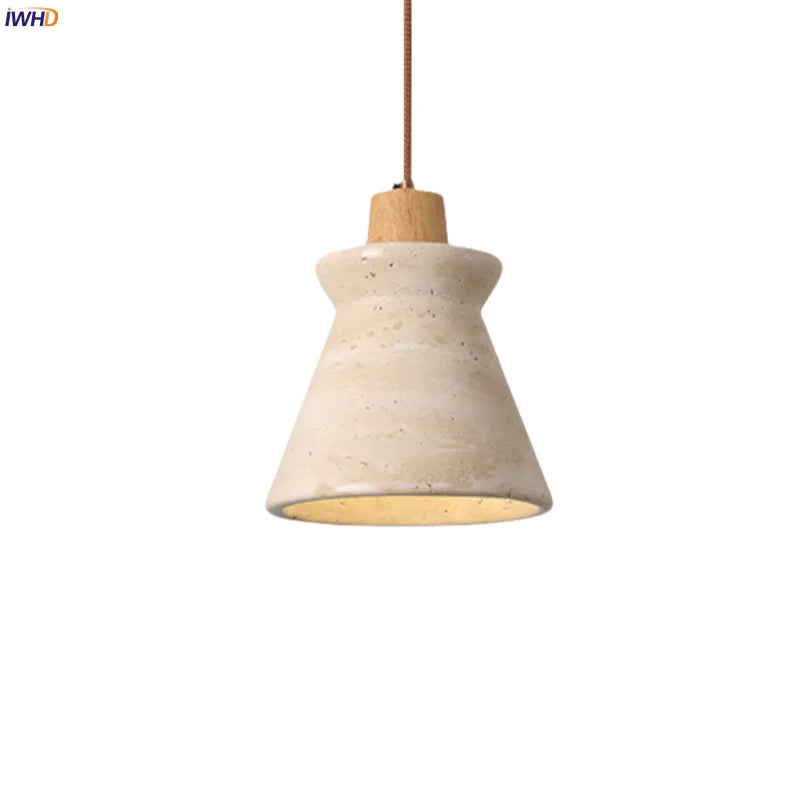 Afralia™ LED Wood Yellow Travertine Pendant Light for Living Room Bedside - Nordic Interior Lighting