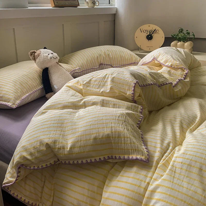 Afralia™ Striped Pure Cotton Bedding Set | Skin Friendly Comforter Cover Sets