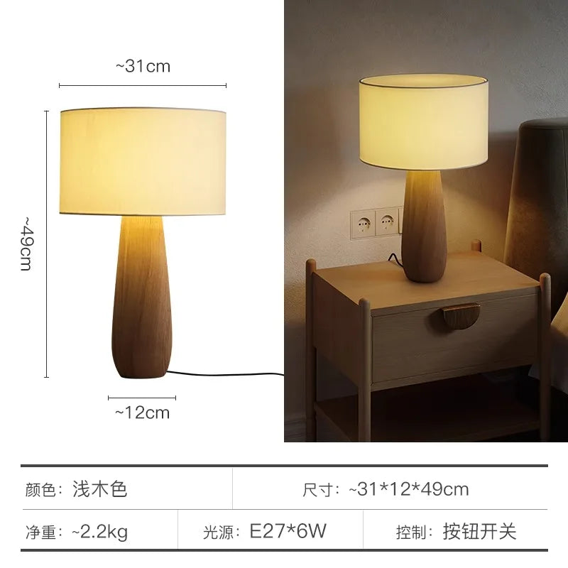 Afralia™ Zen Art Solid Wood Table Lamp LED E27 Bedroom Desk Light Zen Art Decor