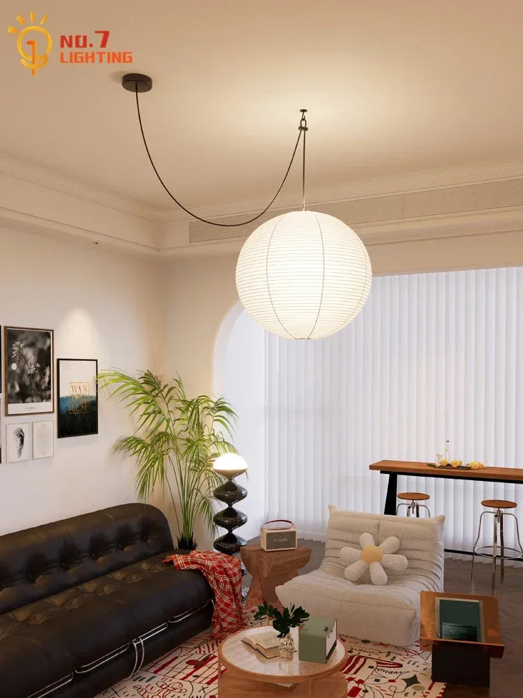 Afralia™ Akari Noguchi LED Pendant Lights Wabi-sabi Round Ball Design for Living Room