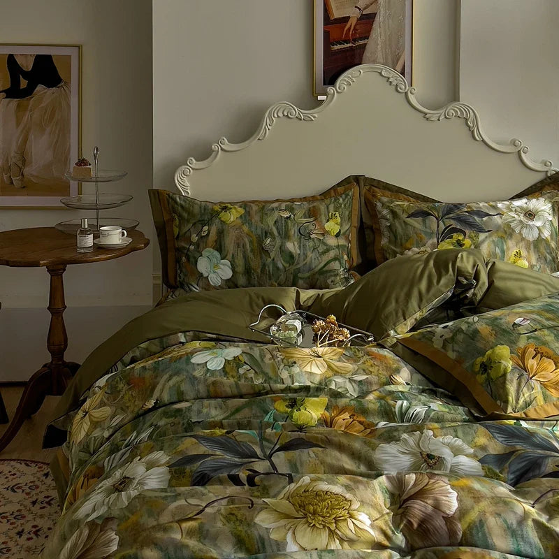 Afralia™ Vintage Style 1000TC Egyptian Cotton Bedding Set with Pastoral Print